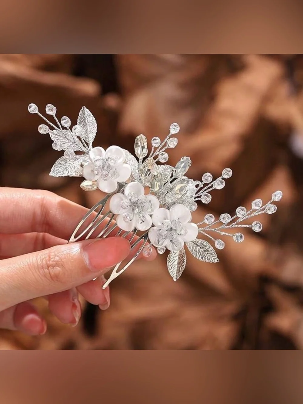 Silver Floral Bridal Hair Comb - Elegant Crystal Flower Hairpiece